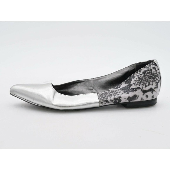 Sam Edelman Flats Womens 6.5 Silver Faux Leather Ellissa Snake Print Pointed Toe - Picture 2 of 8